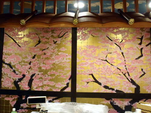 桜を描いた壁面